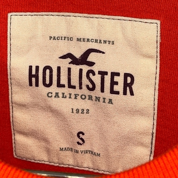 Hollister Long Sleeve T-Shirt Men’s Small Orange Embroidered Mallsoft Surfing - Picture 4 of 4